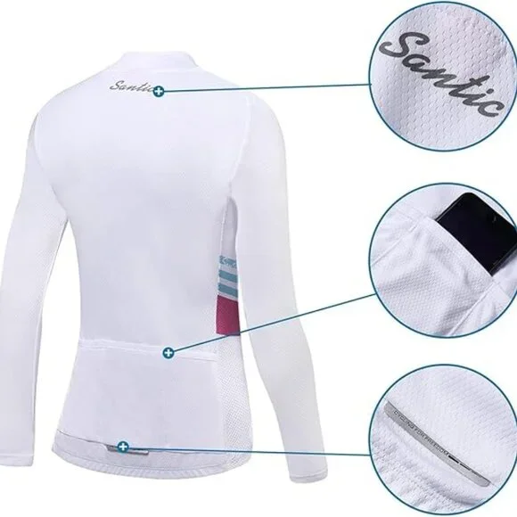 NWT Santic Olivia Women's S-2XL White Cycling Jersey Long Sleeve Full Zip, Rear - Picture 6 of 12